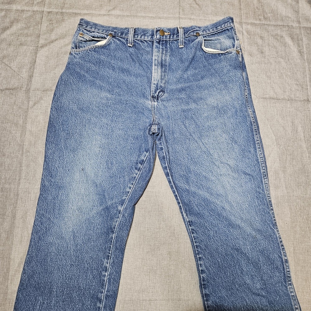 Vintage Rustler 0631 Mens Jeans 36x30 28" Hemmed Medium Wash Denim Made in USA - Picture 4 of 16